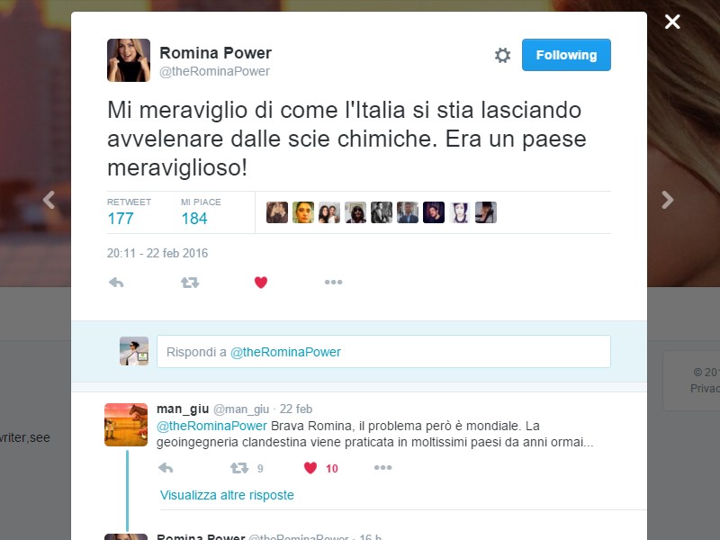 Romina Power: le scie chimiche avvelenano l’Italia